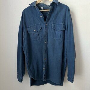 90s Eddie Bauer dusty blue mens‎ long sleeve button chore shirt XL dad
